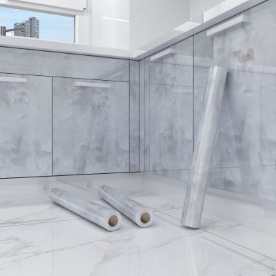 ✇♙ 10m PET Foil Marble Contact Paper for Home Refurbish Self Adhesive Waterproof Oil Proof Wallpaper for Kitchen Mesa Wall Stickers