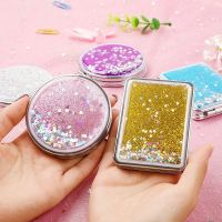 【BEIBEI】 Foldable Mini Pocket Makeup Mirror Creative Cosmetic Compact Mirrors with Flowing Sparkling Sand