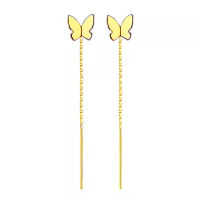 BANFU Real 18K Gold Butterfly Tassel Ear Wire Pure AU750 Simple Gold Jewelry Earrings Womens Exquisite Jewelry Women