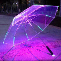 ใหม่8 Rib Light Up Blade Runner สไตล์เปลี่ยนสี LED ร่มพร้อมไฟฉายโปร่งใสจับร่มตรง Parasol