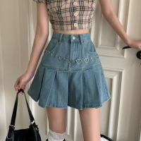 Casual Denim Mini Skirt Women Summer  High-Waiste Harajuku Y2k Pleated Skirt Blue Japanese Korean Style Fashion Clothing New