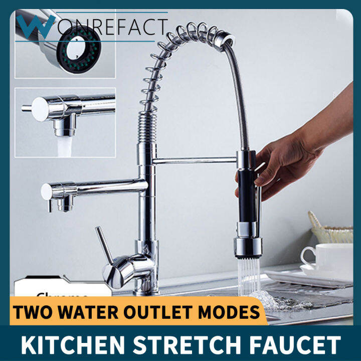 Pull Out Water Tap Kitchen Sink Faucet Hot and Cold Water Chrome Polished  Faucet Nozzle Flexible Single Hole Kitchen | Lazada Singapore