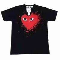 ของแท้-PLAY ญี่ปุ่นน้ำแบรนด์ CDG Rei Kawakubo เสื้อยืดหญิง Play Classic Eye พิมพ์ Inverted คู่ป้ายติดแขนที่สมบูรณ์แบบ