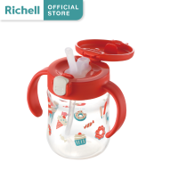 Richell(ริเชล)TLI แก้วน้ำหัดดูดหลอด Straw Mug สเต็ป 2 หลอดสุญญากาศกันสำลัก ลาย ???? (7เดือนขึ้นไป)