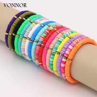 Boho Jewelry Bracelets for Women Fashion Rainbow Polymer Clay Spacer Bead String Bracelet Gifts Female Girl Wrist Accessories