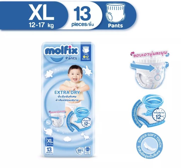 molfix-extra-dry-โมลฟิกซ์-ผ้าอ้อมเด็กเเบบกางเกงเอ็กซตร้าดราย-แพ็ค-1-ห่อ