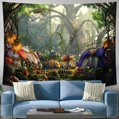 Mushroom Forest Print Tapestry Wall Hanging Psychedelic Decorative Wall Carpet Bed Sheet Bohemian Hippie Home Decor Couch