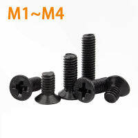 50pcs M1M1.2M1.4 M1.6 M1.7M2 M2.5 M3 M3.5 M4 GB819 Mini Small Micro Black Steel Cross Phillips Flat Countersunk Head Screw Bolt