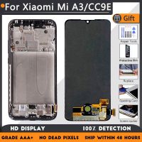 สำหรับ XIAOMI Mi A3 Mi CC9E AMOLED ชุดประกอบหน้าจอ LCD ต้นฉบับพร้อมเคสด้านหน้าสีดำสีน้ำเงินสีเงิน