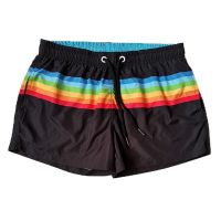 【XX】Shorts de praia listrados de arco-íris para homens  bermuda surfe  shorts de ginástica de poliéster  preto e branco  M XL