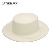 Wholesale White 100 Wool Fedora Hat For Women Flat Sun Hats Ladies Church Hats Elegant Wedding Hats Dropshipping