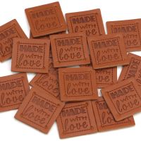 20pcs Handmade with Love Labels Brown Leather Label Tags Handmade Clothing Tag for Hats Bags DIY Scarfs Garment Accessories Stickers Labels