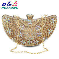 DG Peafowl Rings Moon Hollow Out Floral Lady Clutch Bag Red Dimond Crystal Toiletry Handbag Day Phone Interior Package Purse