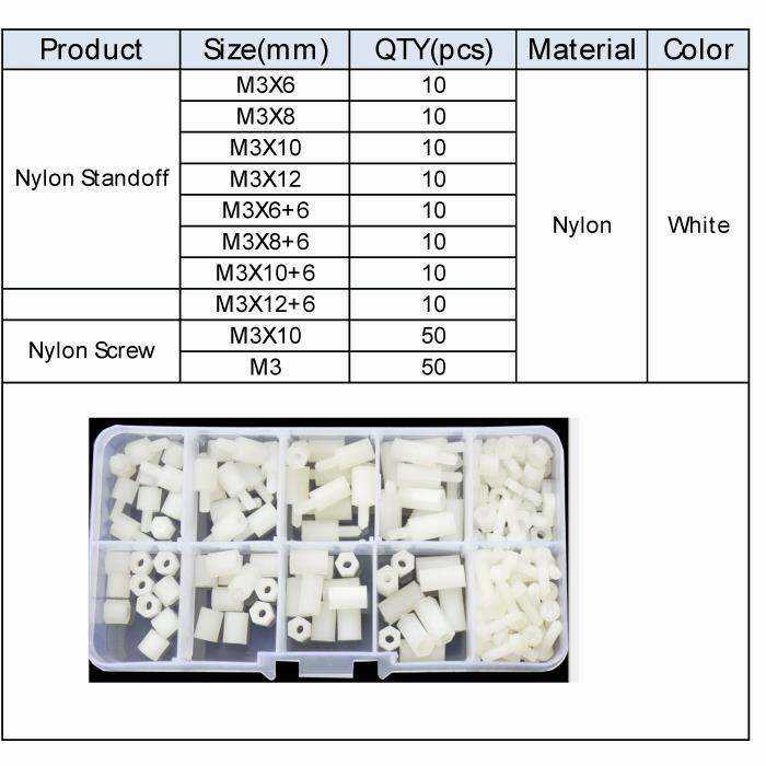 haotao-hardware-m3สีขาวไนล่อนคอลัมน์ชายหญิง-standoff-เสากระทู้พลาสติกหกเหลี่ยม-pcb-เมนบอร์ด-spacer-สกรูน็อตชุด-assortment-ชุดกล่อง