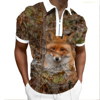 【high quality】  Polo Shirt, Zippered Sleeves, Casual Shorts, Fox Pattern, Suitable for Mens Summer Wear size：s-6xl