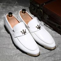 HOT11★Leather Shoes for Men Cal Driving Flats Blue Slip-on Moccasins Man Wedding Party Loafers Male Paternt Leather Dress Shoe