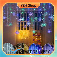 YZH Shop ไฟม่านเกล็ดหิมะ LED 4ม. พร้อมฟังก์ชันหน่วยความจำไฟประดับประหยัดพลังงานสำหรับอุปกรณ์ตกแต่งสนามทางเดินในสวน