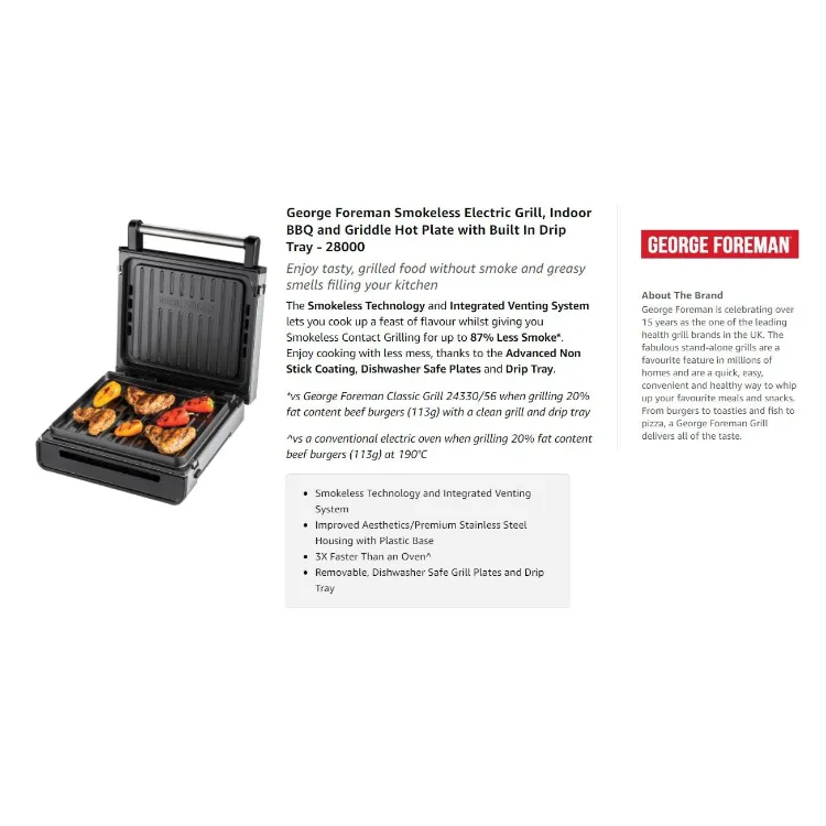 George Foreman Medium Smokeless Grill, 28000