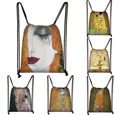 Oil Painting Tears / Kiss by Gustav Klimt Drawstring Bag Women Fashion Backpack Dustproof Travel bag Cute girls Shopping Bag