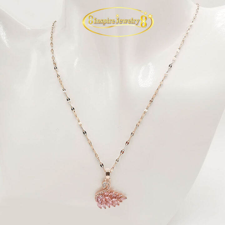 inspire-jewelry-ชุดเซ็ท-สร้อยรูปผีเสื้อ-design-ตัวเรือนสร้อย-pink-gold-ขนาด-16-18-นิ้ว-ปรับขนาดได้