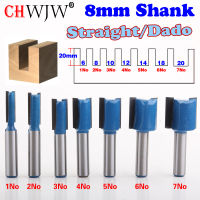 1-9PC 8mm Shank คุณภาพสูงตรง / Dado Router Bit Set 6,8,10,12,14,18,20mm เครื่องมือตัดไม้เส้นผ่านศูนย์กลาง－Chwjw