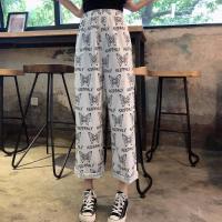 CODiy085671 【Coco House】XLSummer thin straight-leg pants Korean all-match printed cropped trousers Womens pants Lightweight student high-waist slim-fit wide-leg pants Womens elastic waist casual pants