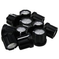 D-Type Shaft Guitar Bass Pot Knobs Amp Knobs Buttons Caps, Black With Silver Top, Pack Of 12