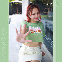 VITA SHOP? เสื้อครอปโอเวอร์ไซส์ผู้หญิง Bakery เสื้อยืดสไตล์วินเทจ Y2K น่ารักๆ คอตตอนแท้เนื้อนุ่ม ใส่สบาย ไม่บาง พร้อมส่ง