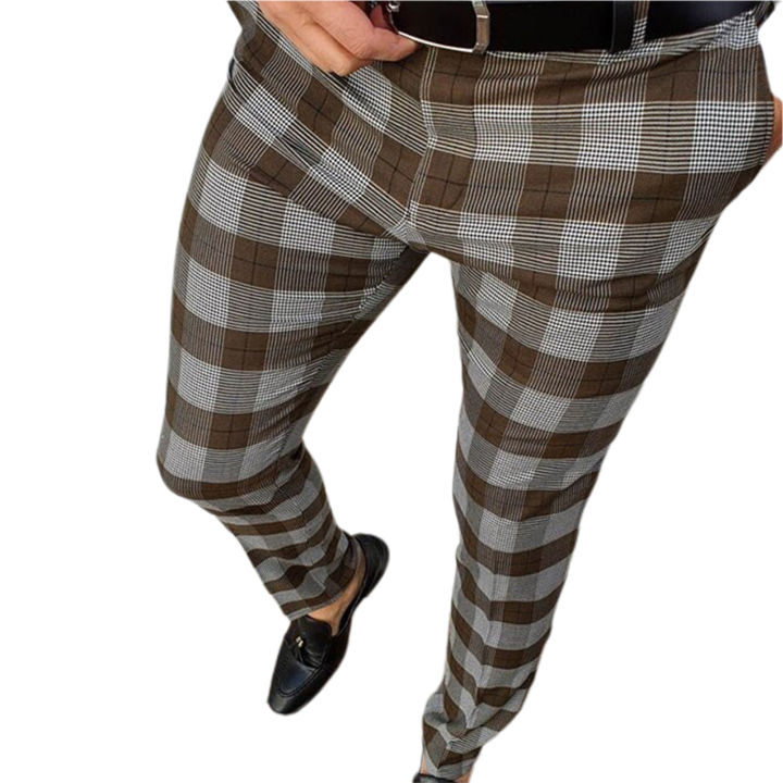 Men Pants Plaid Slim Fit Formal Comfortable Spring Trousers for Work ...
