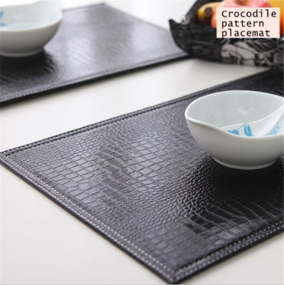 4 PCS Table Mat European Placemat PU Leather Crocodile Pattern Insulation Pad Decorative Coffee Coasters Tableware Kitchen Tool