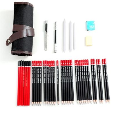 45Pcs Sketch ดินสอชุด Professional Sketching Drawing Kit ดินสอไม้กระเป๋าดินสอสำหรับจิตรกรนักเรียน Art Supplies