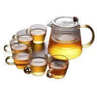 High Borosilicate Glass Teapot With Basket Infuser Tea Kettle With Gold Handle Tea Set With Vertical Strip