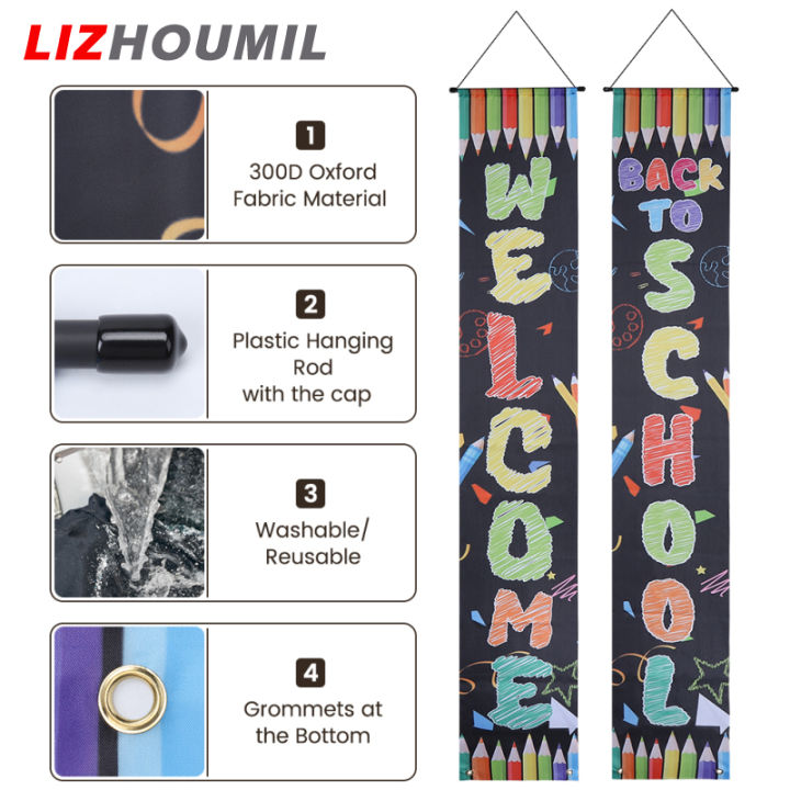 lizhoumil-แบนเนอร์ต้อนรับกลับโรงเรียน1คู่-อุปกรณ์ประกอบฉากสำหรับตกแต่งห้องเรียนชั้นประถมศึกษาปีที่1