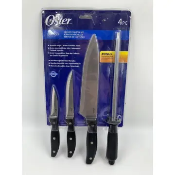 Oster Granger 5 Piece Stainless Steel Cutlery Knife Set with Half Moon Natural Wood Block