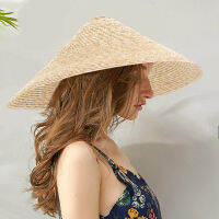 GEMVIE 2021 New Fashion Women Unique Wheat-straw Bamboo Cone Sunshade Hat Rain Cap Handmade High Quality