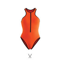 SS2023 ORANGE FRONT ZIP SWIMMING SUIT ชุดยว่ายน้ำสีส้มใส่ว่ายน้ำ มีฟองน้ำในตัวผ้าหนา กัน UV UPF 50+