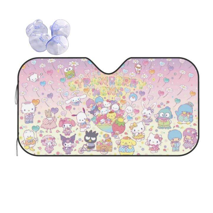 sanrio-รถพับได้แผ่นกรองแสงติดรถยนต์รถที่บังแดด-ที่บังแดดหน้ารถสะท้อนแสงกระบังแสง