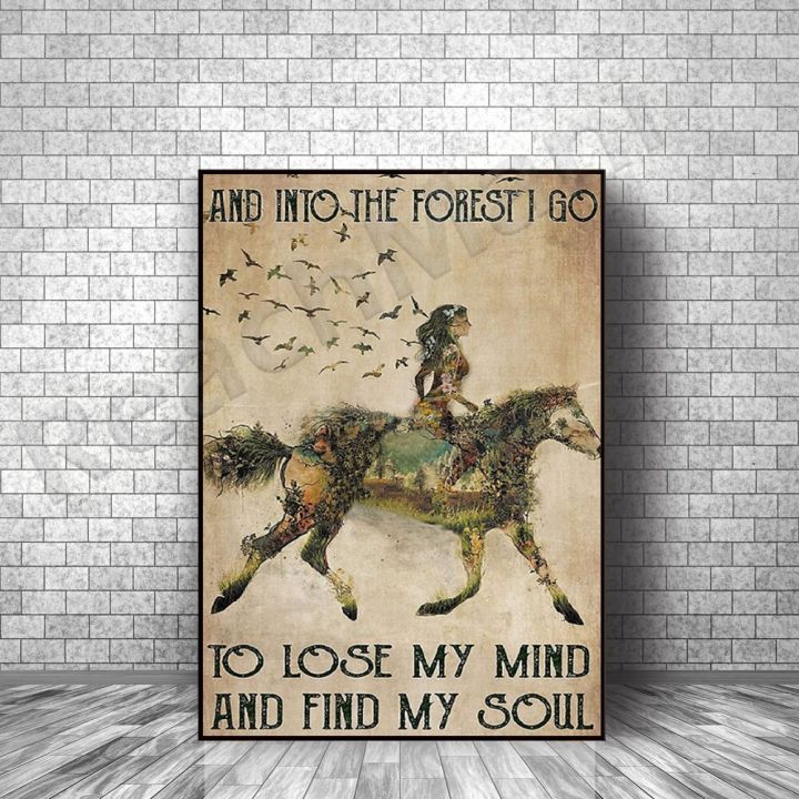 green-leaf-poster-retro-horse-riding-poster-soul-poster-forest-walk-print-ของขวัญที่ดีที่สุดเท่าที่เคยมีมา