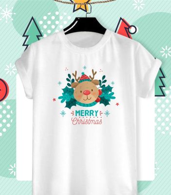 เสื้อยืดลายปีใหม่ Happy New Year &amp; Merry Christmas 2023 ลายน่ารักๆ ผ้า TK ใส่สบาย สีสันสดใส ไม่ยืดไม่ย้วย