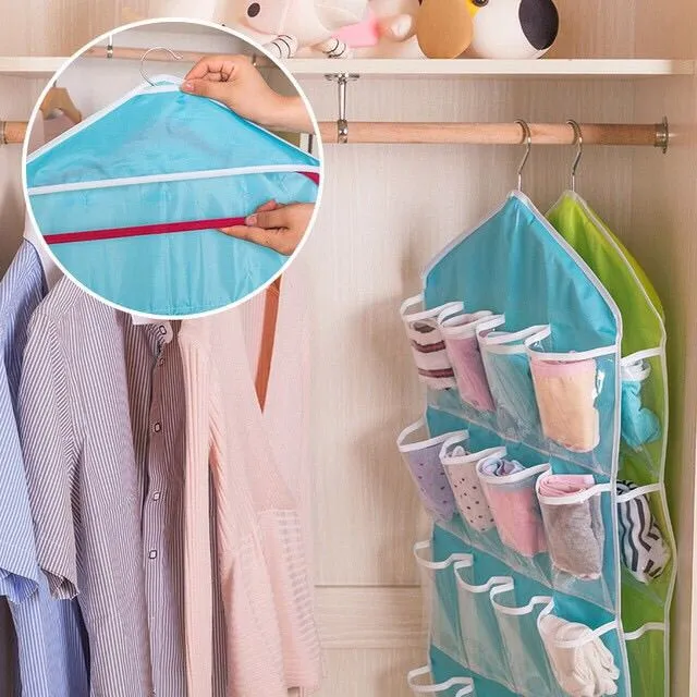 Multi-Purpose 16 Pocket Clear Hanging Closet Organizer Storage Bag