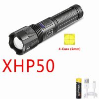 ไฟฉาย XHP70 4แกนอะลูมินัมอัลลอยไฟ Led XHP50ไฟล่าสัตว์ยุทธวิธี USB โคมไฟชาร์จไฟแบบซูมได้แบตเตอรี่18650 AAA