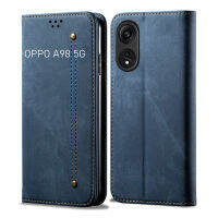 สำหรับ OPPO A98 5G/Reno10 Pro+/OPPO A74 (4G &amp; 5G) พรีเมี่ยมธุรกิจ Hp Denim รูปแบบกระเป๋ากันกระแทกเคสแบบพับปิดได้กรณี