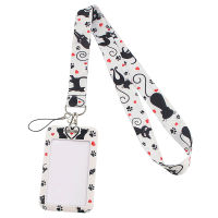 【CW】Credential holder New Black Cat Print Keychain Ribbon Lanyards for Keys ID Card Phone Straps Rope Lariat Students Badge Holder