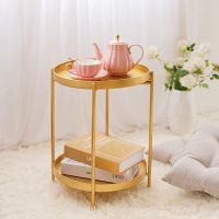 2 Tier Metal Side Table Removable Tray Gold End Table Small Accent Table Sofa Side Snack Table for Living Room Bedroom