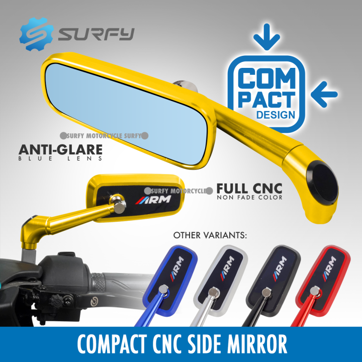 ARM Compact Side Mirror Full CNC HD Blue Lens 360° Rotation Universal ...