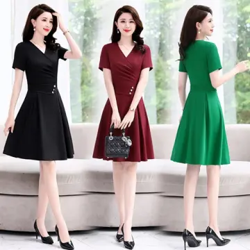 Fashion Women Elegant Office Dress Female Short Sleeve V Neck Work