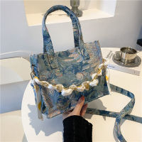 ผ้าพันคอผ้าไหมผ้าใบต้นฉบับ Monet สวนภาพวาดสีน้ำมัน Tote กระเป๋าผู้หญิง 2021 แฟชั่นใหม่ความจุขนาดใหญ่ไหล่เดียวกระเป๋าถือ