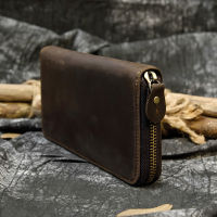 Mens Zip Long Wallet Natural Cow Skin Purse Leather Credit Bank Card Cash Cell Phone Wallets Men Women Male High Quality