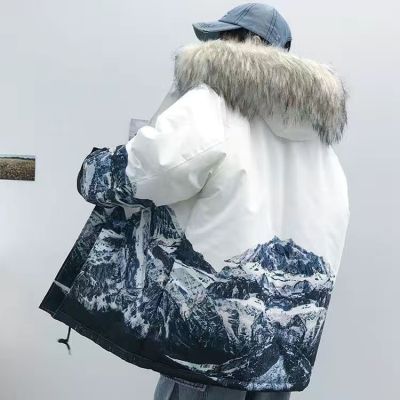 ▩ Jaqueta masculina de inverno Puffer com capuz removível casaco quente Outwear grosso montanha impressa plus size M-5XL