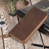 TOP☆Retro Man Genuine Leather Wallet Original Business Long Cowhide Coin Purse Zipper Wallet for Men RFID NPC Protection